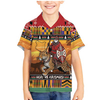 Kenya Safari Christmas Family Matching Mermaid Dress and Hawaiian Shirt Black Santa Riding Leopards - Heri ya Krismasi - Wonder Print Shop