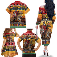 Kenya Safari Christmas Family Matching Off The Shoulder Long Sleeve Dress and Hawaiian Shirt Black Santa Riding Leopards - Heri ya Krismasi - Wonder Print Shop