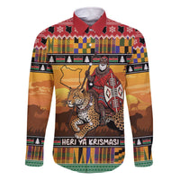 Kenya Safari Christmas Family Matching Off The Shoulder Long Sleeve Dress and Hawaiian Shirt Black Santa Riding Leopards - Heri ya Krismasi - Wonder Print Shop