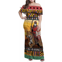 Kenya Safari Christmas Family Matching Off Shoulder Maxi Dress and Hawaiian Shirt Black Santa Riding Leopards - Heri ya Krismasi - Wonder Print Shop