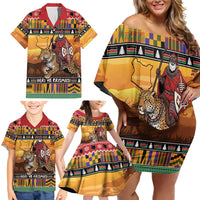 Kenya Safari Christmas Family Matching Off Shoulder Short Dress and Hawaiian Shirt Black Santa Riding Leopards - Heri ya Krismasi - Wonder Print Shop
