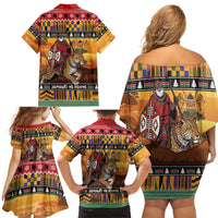Kenya Safari Christmas Family Matching Off Shoulder Short Dress and Hawaiian Shirt Black Santa Riding Leopards - Heri ya Krismasi - Wonder Print Shop
