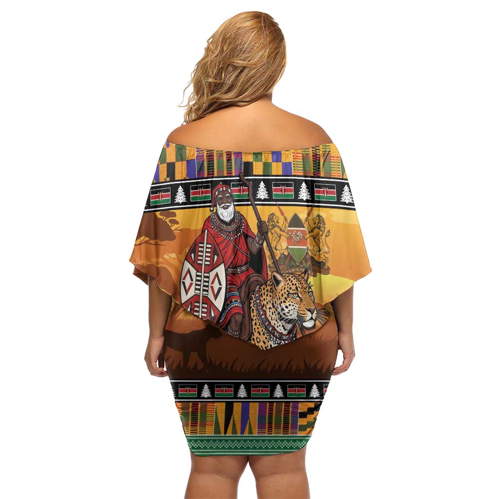 Kenya Safari Christmas Family Matching Off Shoulder Short Dress and Hawaiian Shirt Black Santa Riding Leopards - Heri ya Krismasi - Wonder Print Shop