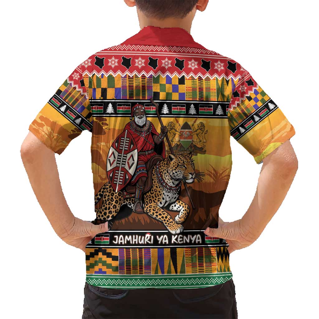 Kenya Safari Christmas Family Matching Puletasi and Hawaiian Shirt Black Santa Riding Leopards - Heri ya Krismasi - Wonder Print Shop