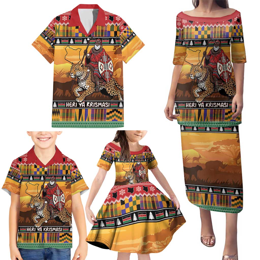Kenya Safari Christmas Family Matching Puletasi and Hawaiian Shirt Black Santa Riding Leopards - Heri ya Krismasi - Wonder Print Shop