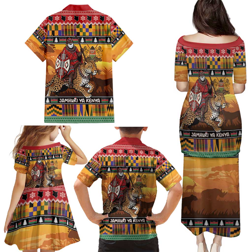 Kenya Safari Christmas Family Matching Puletasi and Hawaiian Shirt Black Santa Riding Leopards - Heri ya Krismasi - Wonder Print Shop