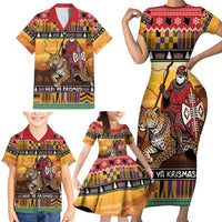Kenya Safari Christmas Family Matching Short Sleeve Bodycon Dress and Hawaiian Shirt Black Santa Riding Leopards - Heri ya Krismasi - Wonder Print Shop