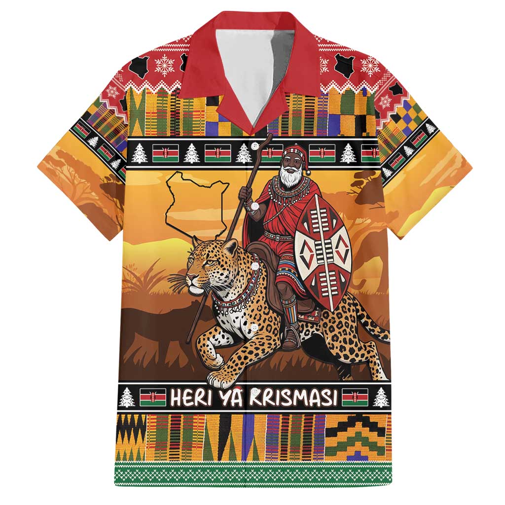 Kenya Safari Christmas Family Matching Short Sleeve Bodycon Dress and Hawaiian Shirt Black Santa Riding Leopards - Heri ya Krismasi - Wonder Print Shop