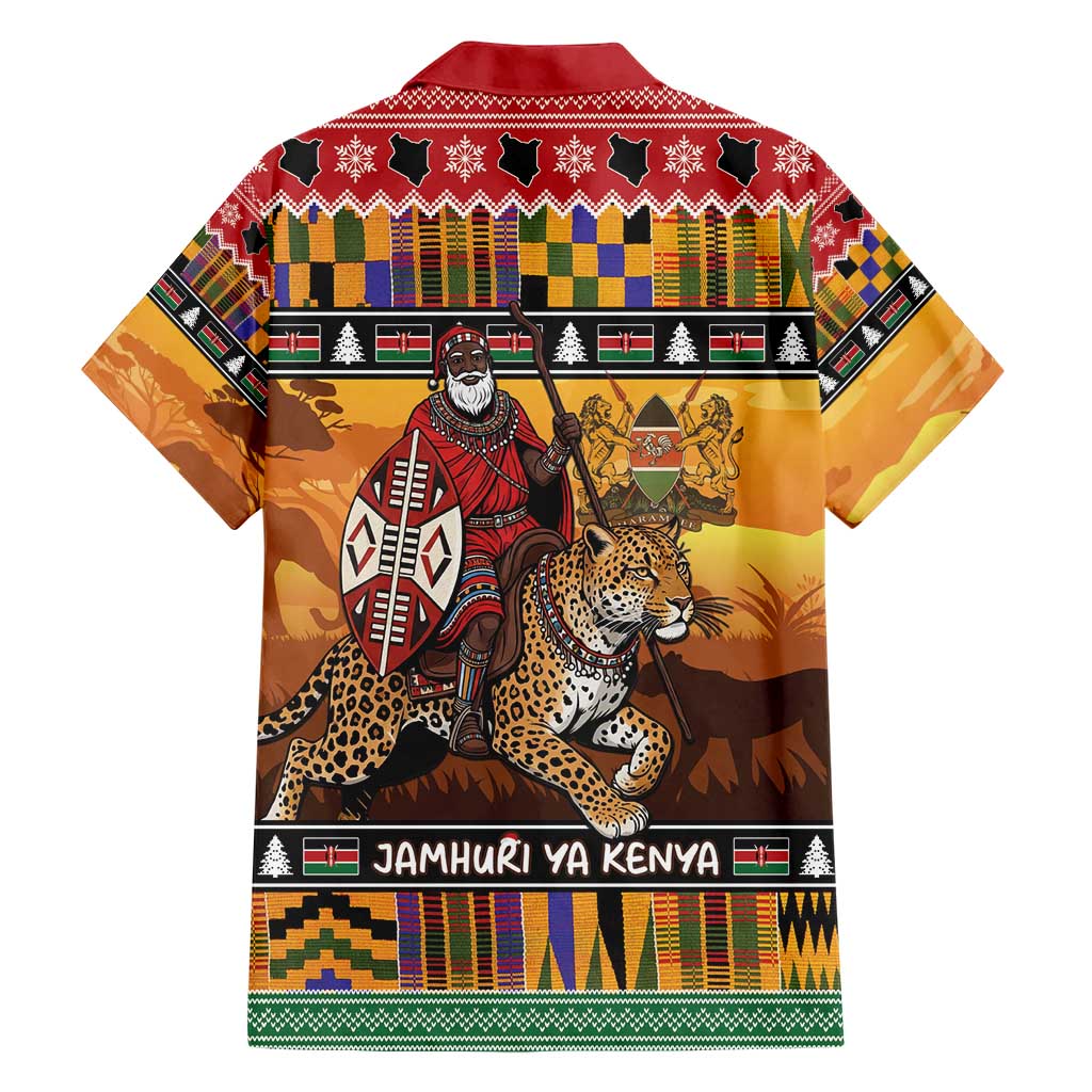 Kenya Safari Christmas Family Matching Short Sleeve Bodycon Dress and Hawaiian Shirt Black Santa Riding Leopards - Heri ya Krismasi - Wonder Print Shop