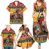 Kenya Safari Christmas Family Matching Summer Maxi Dress and Hawaiian Shirt Black Santa Riding Leopards - Heri ya Krismasi - Wonder Print Shop