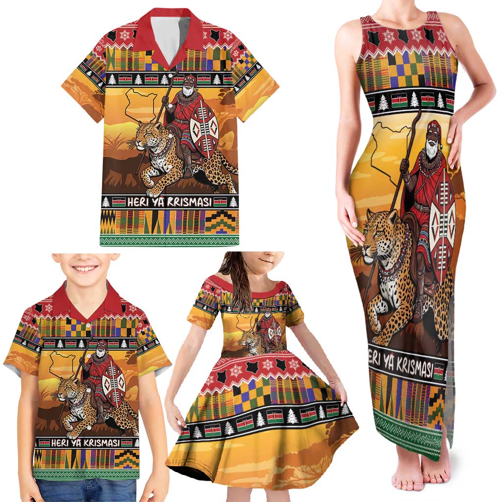 Kenya Safari Christmas Family Matching Tank Maxi Dress and Hawaiian Shirt Black Santa Riding Leopards - Heri ya Krismasi - Wonder Print Shop