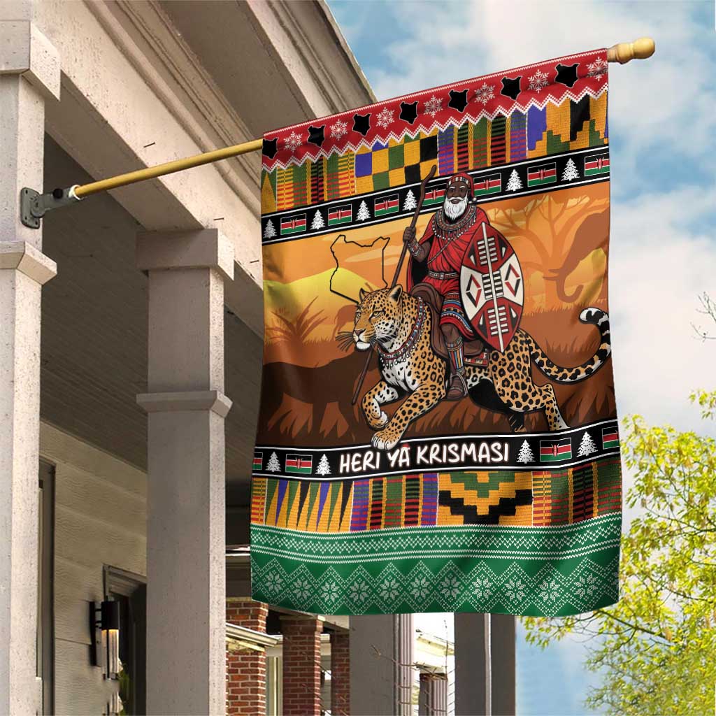 Kenya Safari Christmas Garden Flag Black Santa Riding Leopards - Heri ya Krismasi - Wonder Print Shop
