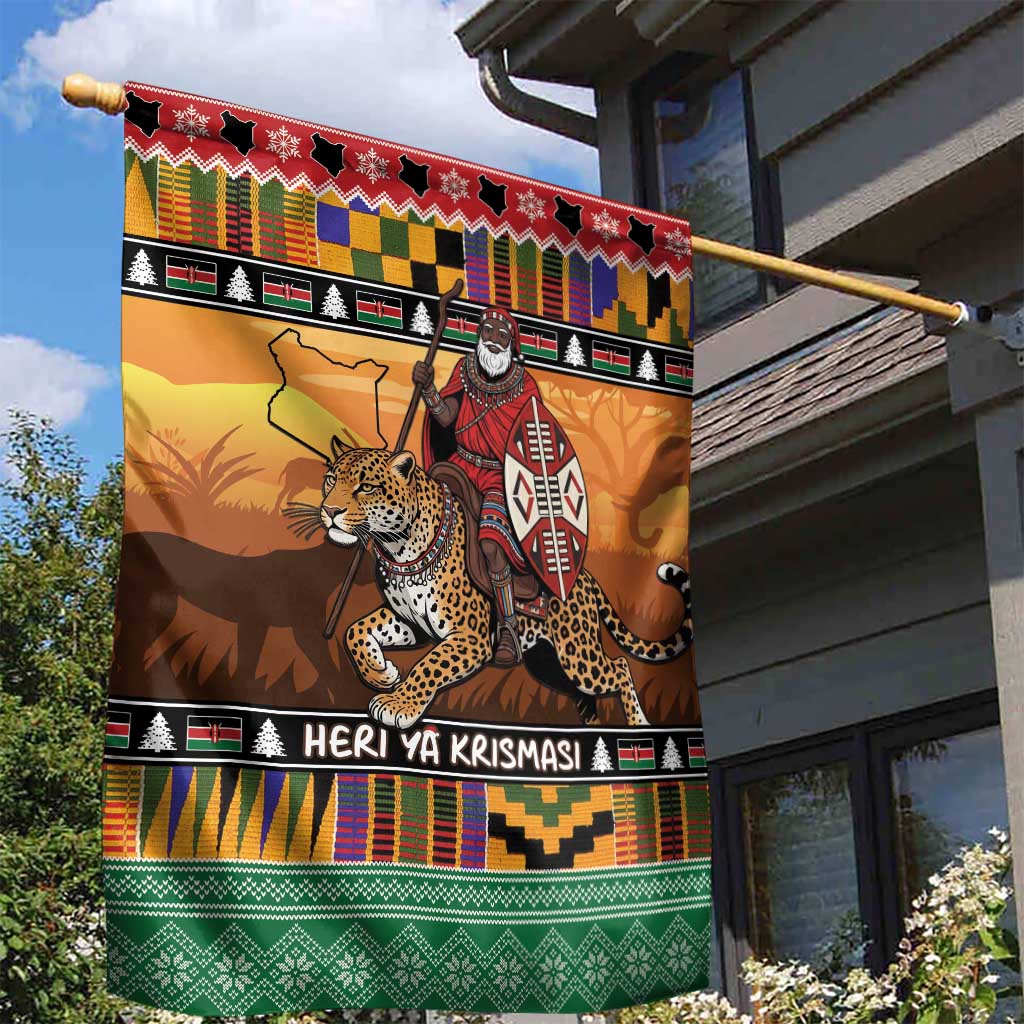 Kenya Safari Christmas Garden Flag Black Santa Riding Leopards - Heri ya Krismasi - Wonder Print Shop