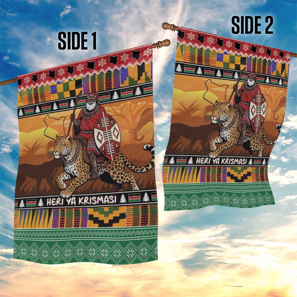Kenya Safari Christmas Garden Flag Black Santa Riding Leopards - Heri ya Krismasi - Wonder Print Shop