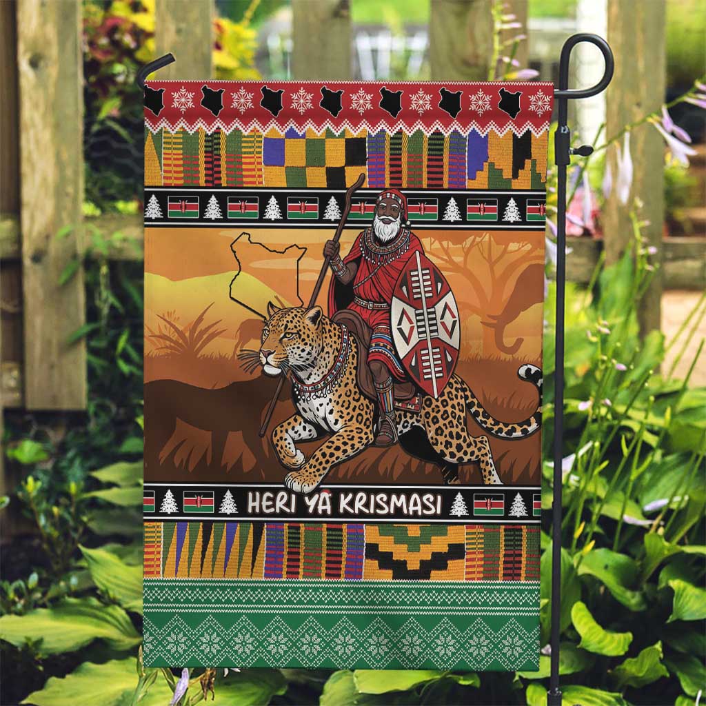 Kenya Safari Christmas Garden Flag Black Santa Riding Leopards - Heri ya Krismasi - Wonder Print Shop