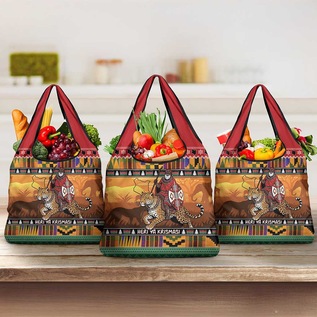 Kenya Safari Christmas Grocery Bag Black Santa Riding Leopards - Heri ya Krismasi - Wonder Print Shop
