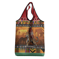 Kenya Safari Christmas Grocery Bag Black Santa Riding Leopards - Heri ya Krismasi - Wonder Print Shop