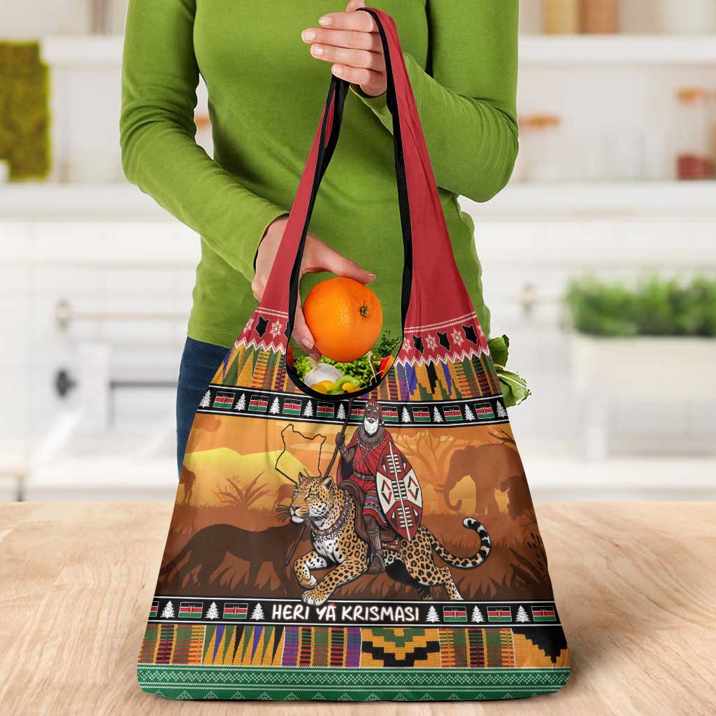 Kenya Safari Christmas Grocery Bag Black Santa Riding Leopards - Heri ya Krismasi - Wonder Print Shop