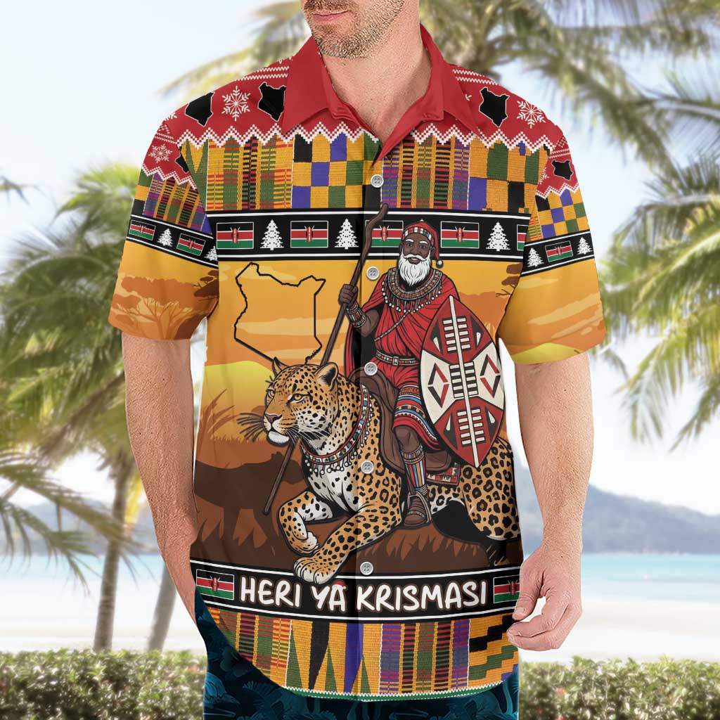 Kenya Safari Christmas Hawaiian Shirt Black Santa Riding Leopards - Heri ya Krismasi - Wonder Print Shop