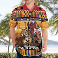 Kenya Safari Christmas Hawaiian Shirt Black Santa Riding Leopards - Heri ya Krismasi - Wonder Print Shop