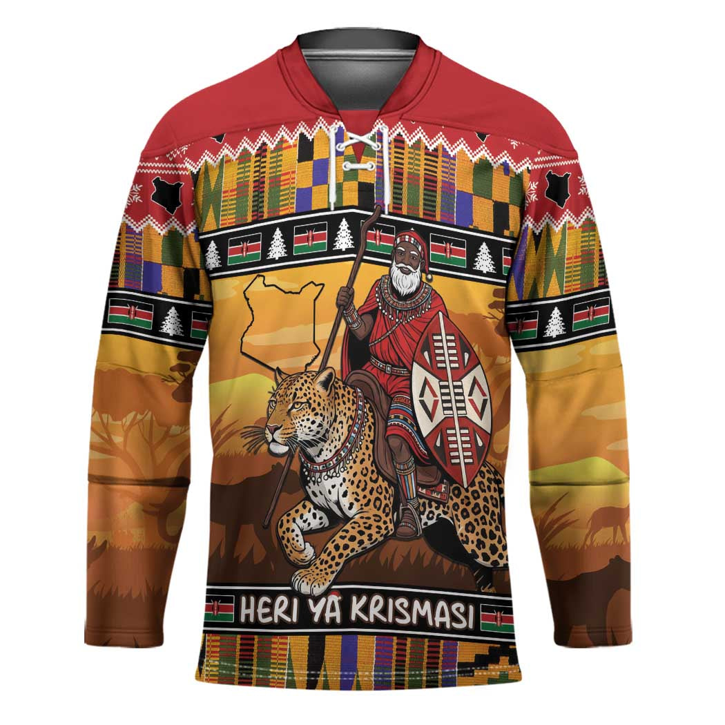 Kenya Safari Christmas Hockey Jersey Black Santa Riding Leopards - Heri ya Krismasi - Wonder Print Shop