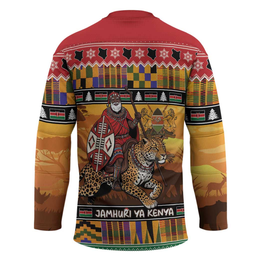 Kenya Safari Christmas Hockey Jersey Black Santa Riding Leopards - Heri ya Krismasi - Wonder Print Shop