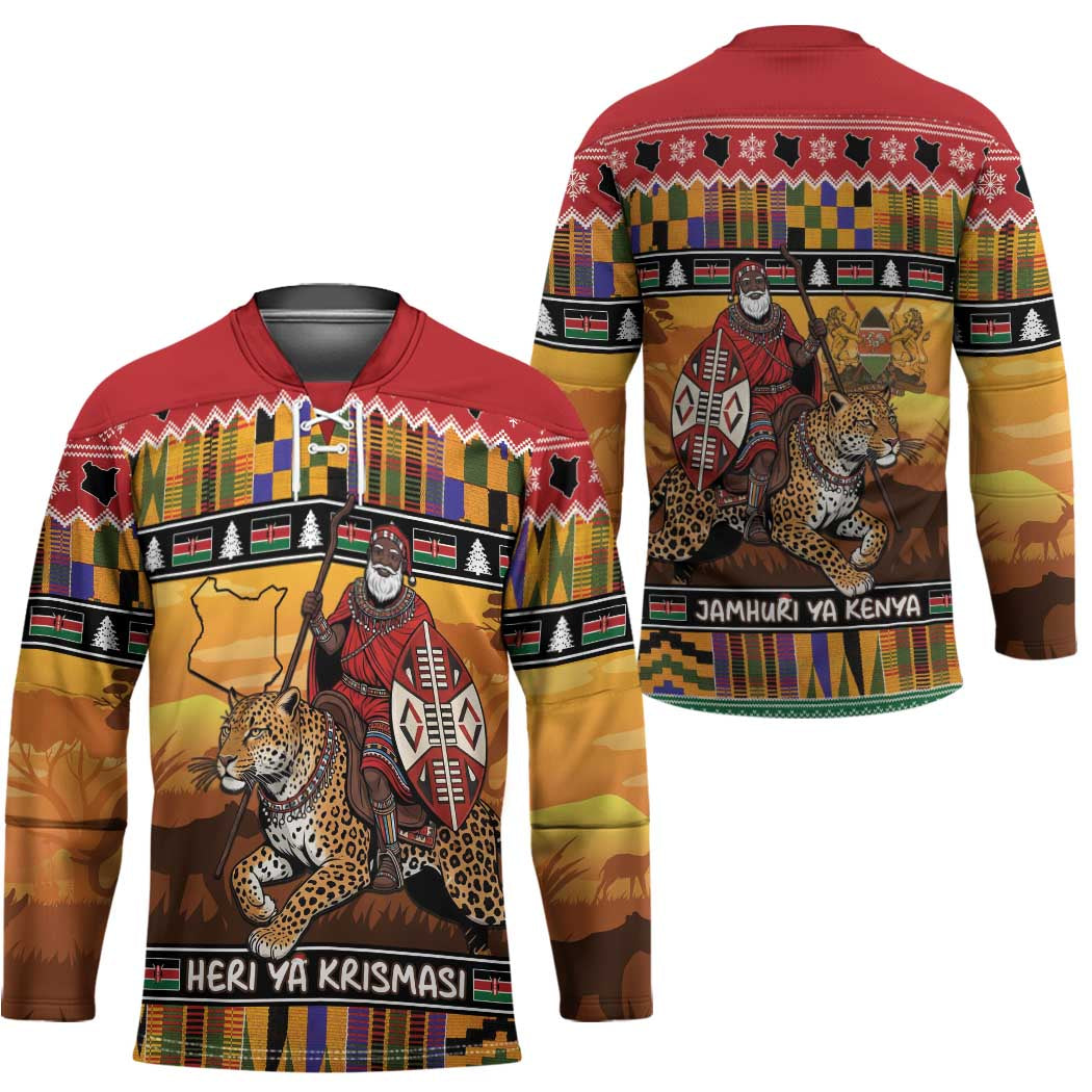 Kenya Safari Christmas Hockey Jersey Black Santa Riding Leopards - Heri ya Krismasi - Wonder Print Shop