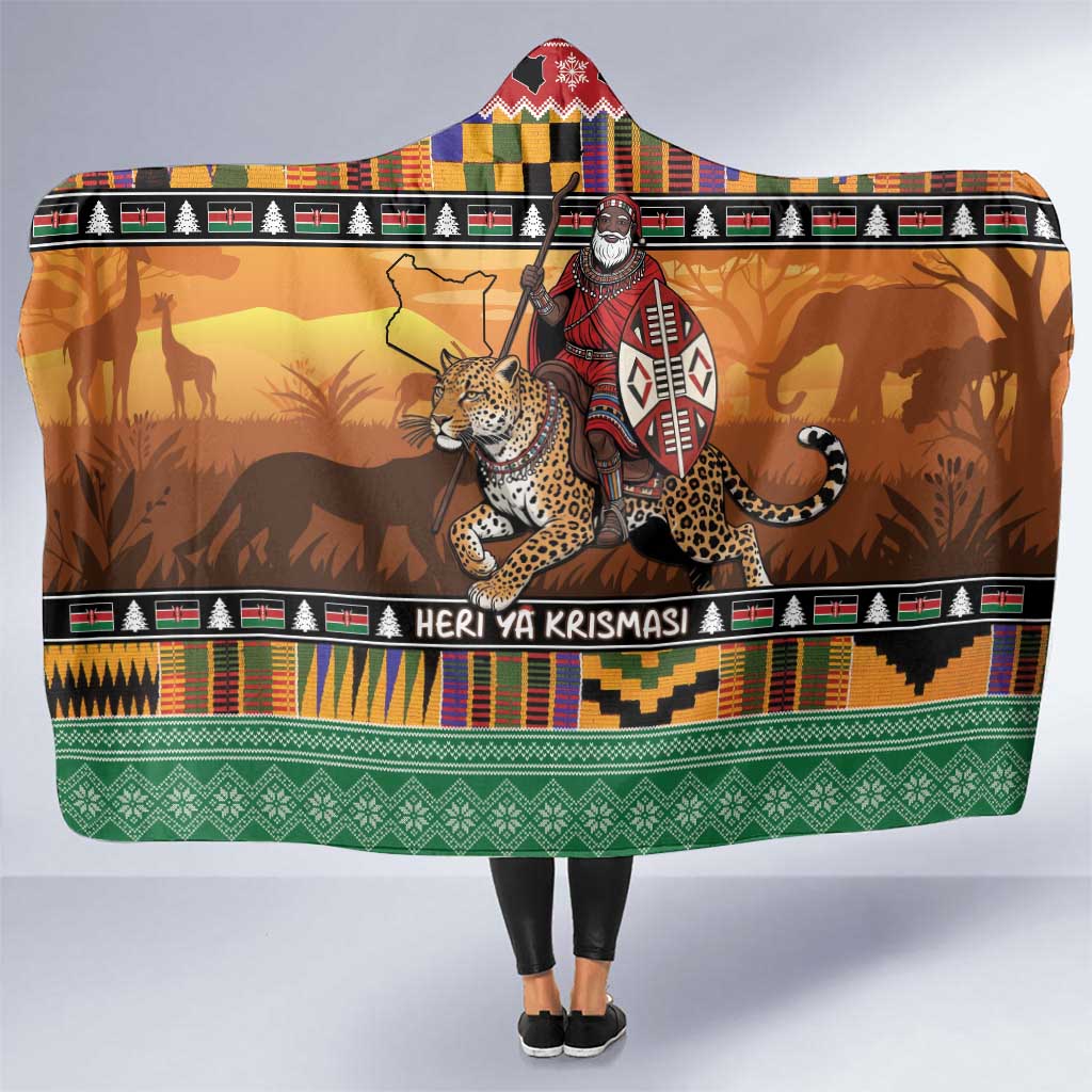 Kenya Safari Christmas Hooded Blanket Black Santa Riding Leopards - Heri ya Krismasi - Wonder Print Shop