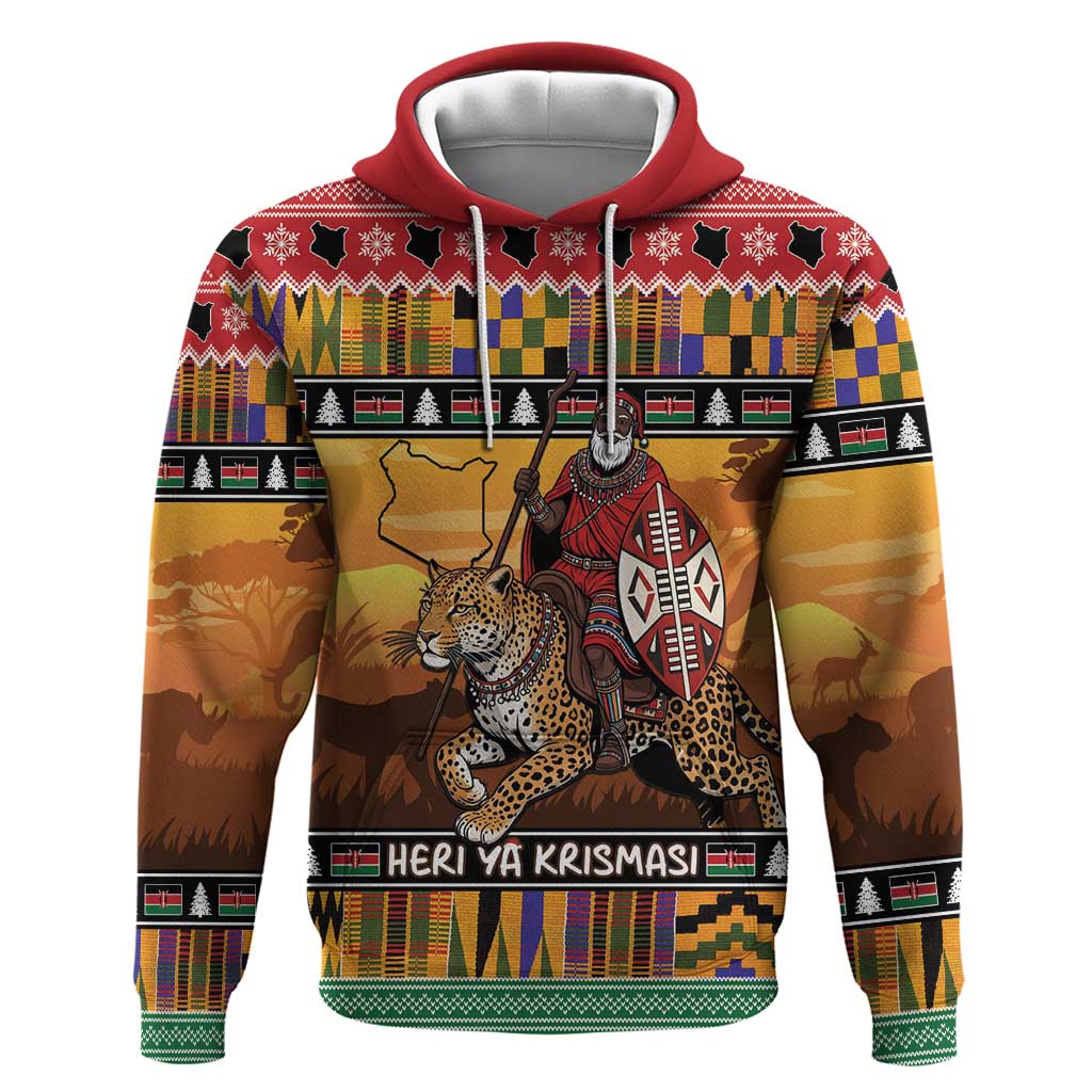 Kenya Safari Christmas Hoodie Black Santa Riding Leopards - Heri ya Krismasi - Wonder Print Shop