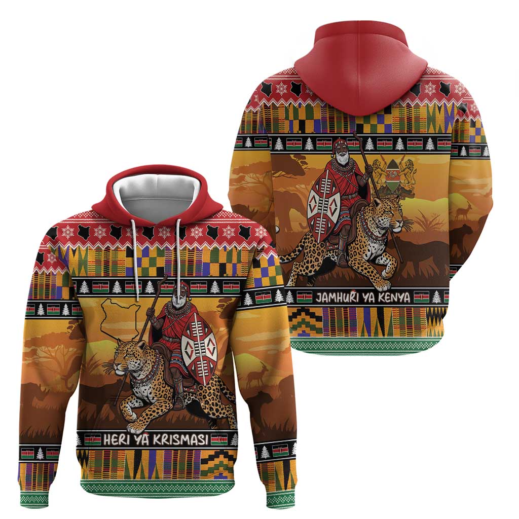 Kenya Safari Christmas Hoodie Black Santa Riding Leopards - Heri ya Krismasi - Wonder Print Shop