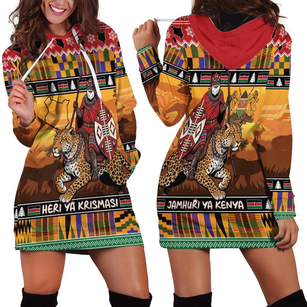 Kenya Safari Christmas Hoodie Dress Black Santa Riding Leopards - Heri ya Krismasi - Wonder Print Shop