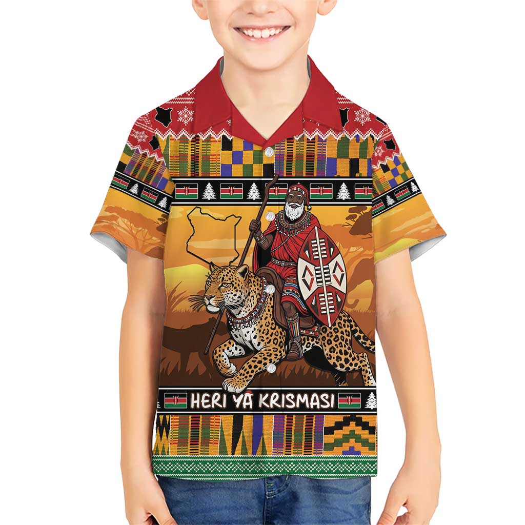 Kenya Safari Christmas Kid Hawaiian Shirt Black Santa Riding Leopards - Heri ya Krismasi - Wonder Print Shop