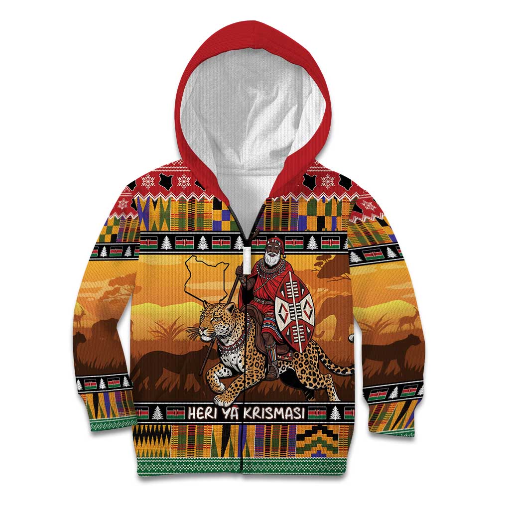 Kenya Safari Christmas Kid Hoodie Black Santa Riding Leopards - Heri ya Krismasi - Wonder Print Shop