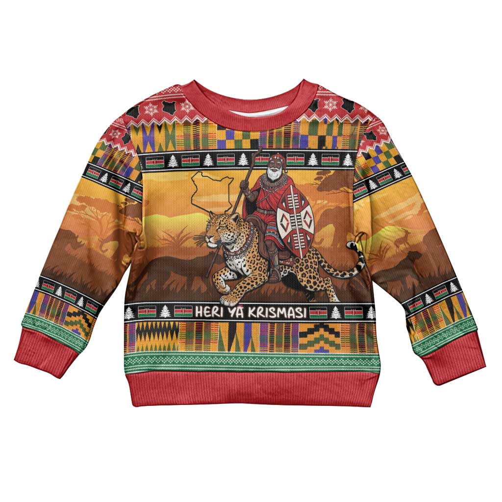 Kenya Safari Christmas Kid Ugly Christmas Sweater Black Santa Riding Leopards - Heri ya Krismasi - Wonder Print Shop