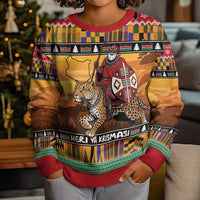 Kenya Safari Christmas Kid Ugly Christmas Sweater Black Santa Riding Leopards - Heri ya Krismasi - Wonder Print Shop