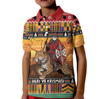 Kenya Safari Christmas Kid Polo Shirt Black Santa Riding Leopards - Heri ya Krismasi - Wonder Print Shop