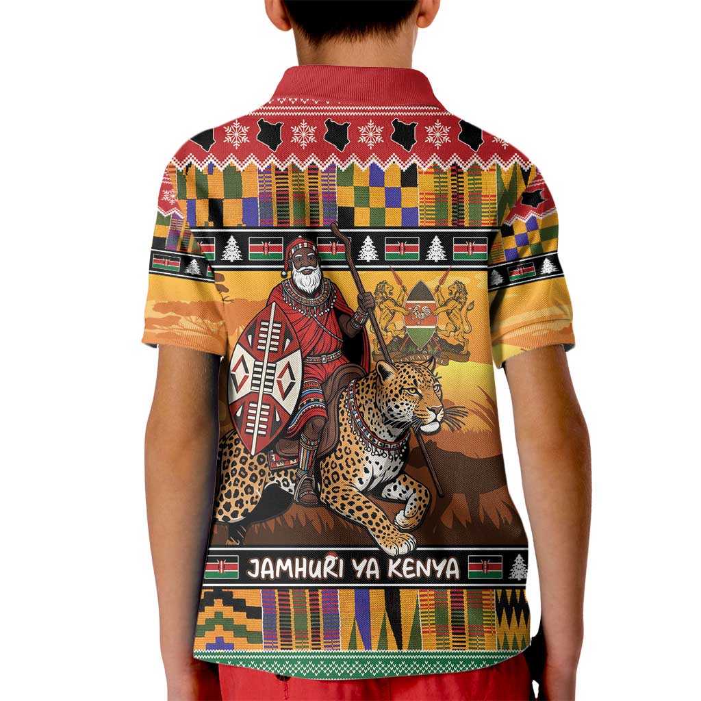 Kenya Safari Christmas Kid Polo Shirt Black Santa Riding Leopards - Heri ya Krismasi - Wonder Print Shop