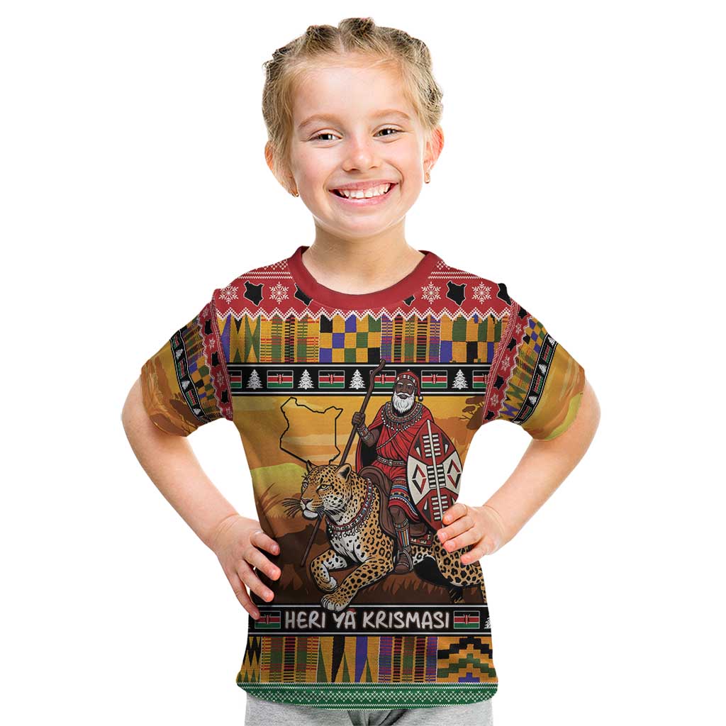 Kenya Safari Christmas Kid T Shirt Black Santa Riding Leopards - Heri ya Krismasi - Wonder Print Shop