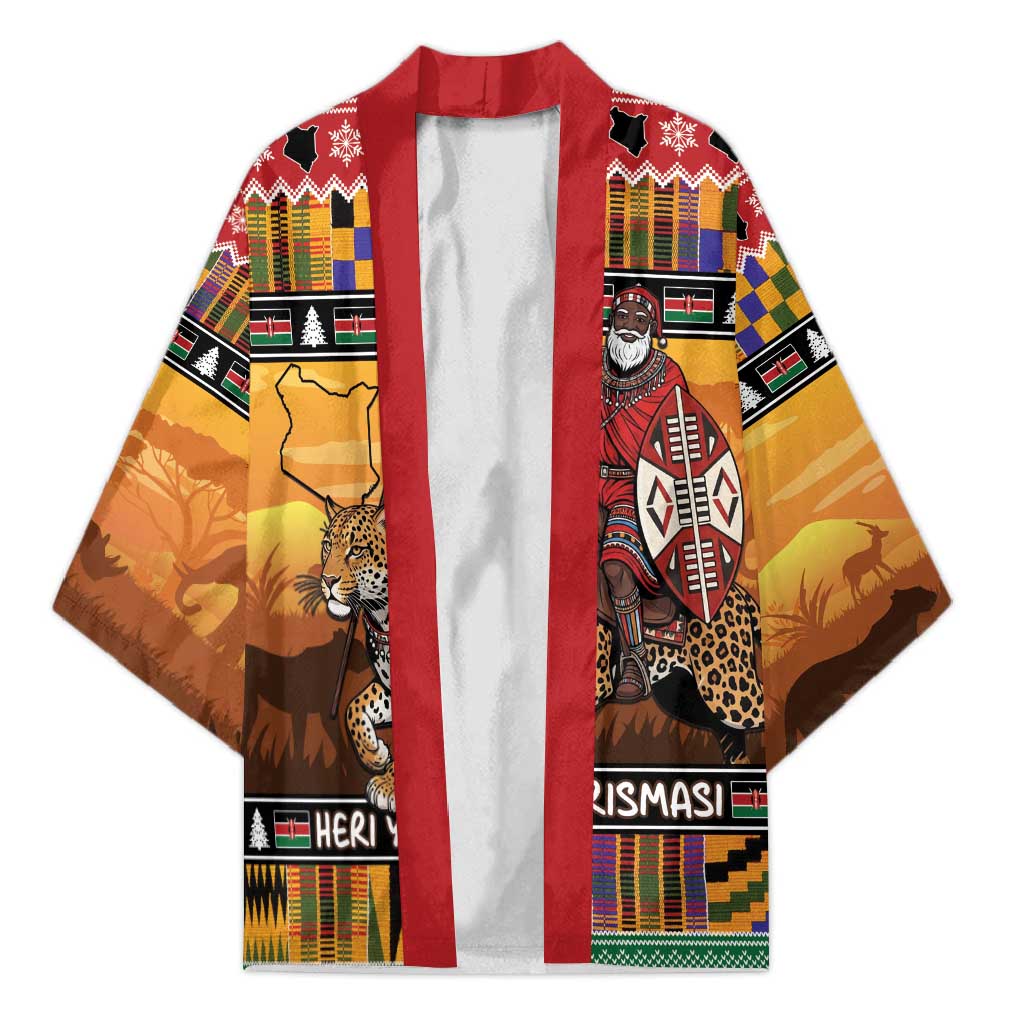 Kenya Safari Christmas Kimono Black Santa Riding Leopards - Heri ya Krismasi - Wonder Print Shop