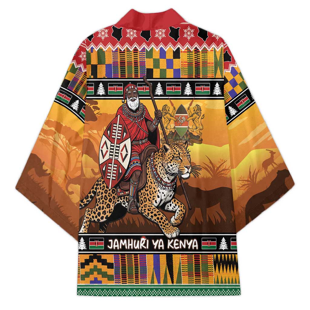 Kenya Safari Christmas Kimono Black Santa Riding Leopards - Heri ya Krismasi - Wonder Print Shop