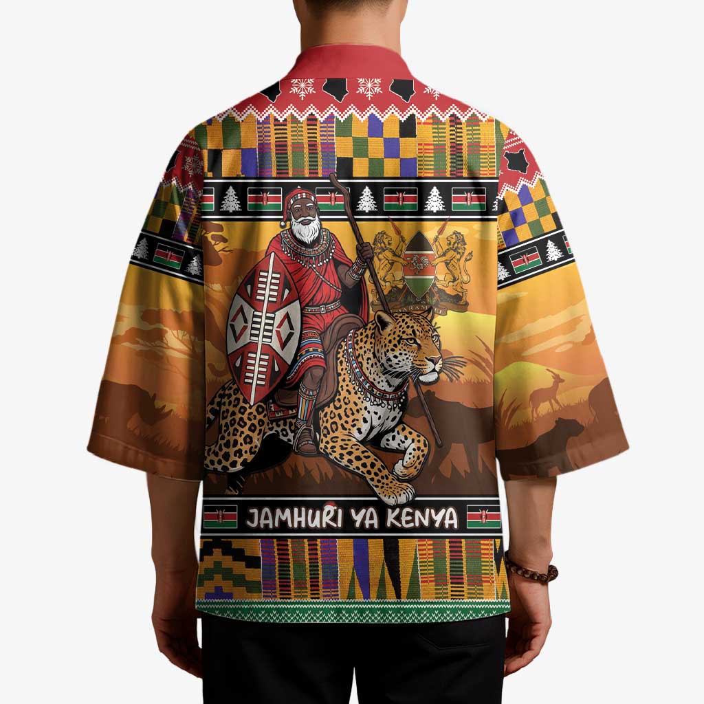 Kenya Safari Christmas Kimono Black Santa Riding Leopards - Heri ya Krismasi - Wonder Print Shop