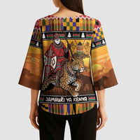 Kenya Safari Christmas Kimono Sleeve Blouse Black Santa Riding Leopards - Heri ya Krismasi - Wonder Print Shop