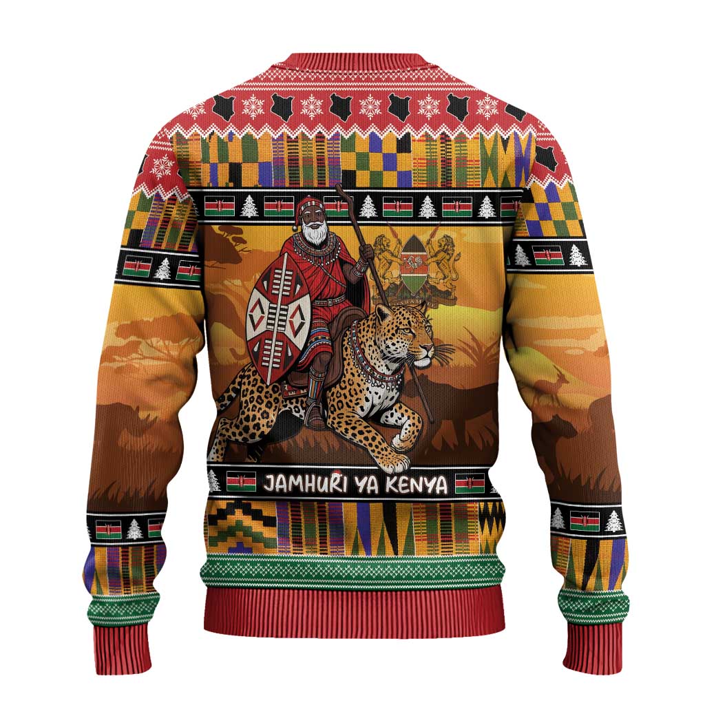 Kenya Safari Christmas Ugly Christmas Sweater Black Santa Riding Leopards - Heri ya Krismasi - Wonder Print Shop