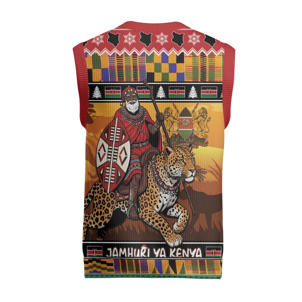 Kenya Safari Christmas Knitted V-Neck Vest Black Santa Riding Leopards - Heri ya Krismasi - Wonder Print Shop