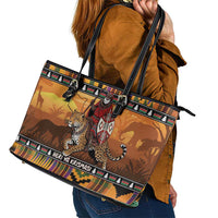 Kenya Safari Christmas Leather Tote Bag Black Santa Riding Leopards - Heri ya Krismasi - Wonder Print Shop
