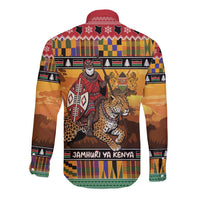 Kenya Safari Christmas Long Sleeve Button Shirt Black Santa Riding Leopards - Heri ya Krismasi - Wonder Print Shop