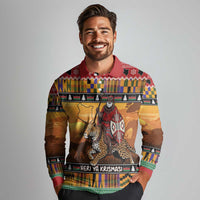 Kenya Safari Christmas Long Sleeve Polo Shirt Black Santa Riding Leopards - Heri ya Krismasi - Wonder Print Shop
