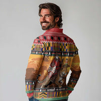 Kenya Safari Christmas Long Sleeve Polo Shirt Black Santa Riding Leopards - Heri ya Krismasi - Wonder Print Shop