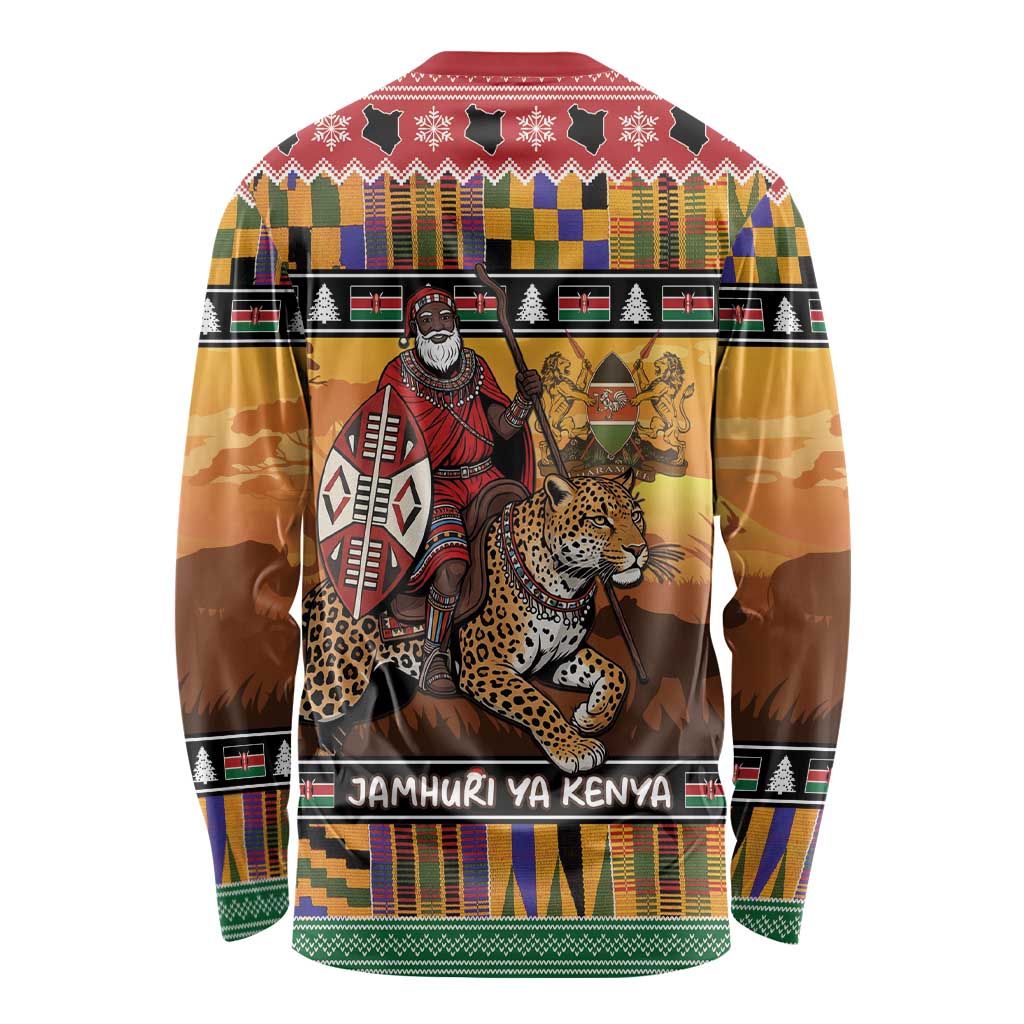 Kenya Safari Christmas Long Sleeve Shirt Black Santa Riding Leopards - Heri ya Krismasi - Wonder Print Shop