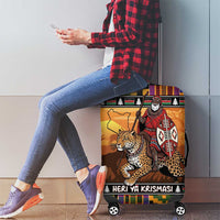 Kenya Safari Christmas Luggage Cover Black Santa Riding Leopards - Heri ya Krismasi - Wonder Print Shop